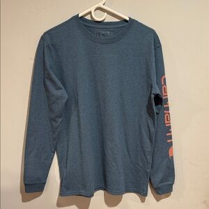 Carhartt Blue Long Sleeve Shirt with Orange Logo